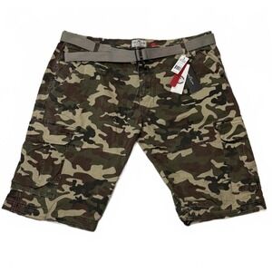 Ditch Plains Mens Camo Cargo Shorts Belted Stretch Tactical Utility Size‎ 46